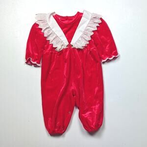 Vintage Evy Romper Baby Girls Size 12m Red Velvet Christmas Holiday